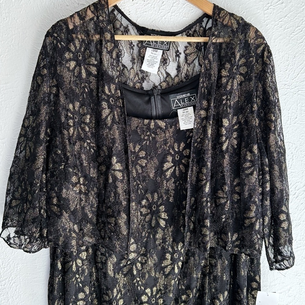 Alex Evenings Black and Gold Lace Two Piece Dress Set NWT Sz 24W - Picture 2 of 8